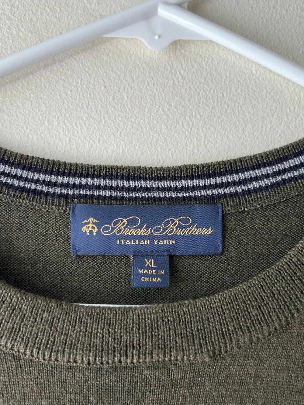 Brooks Brothers Italian Yarn Merino Wool Pullover Sweater Dark Olive Green XL